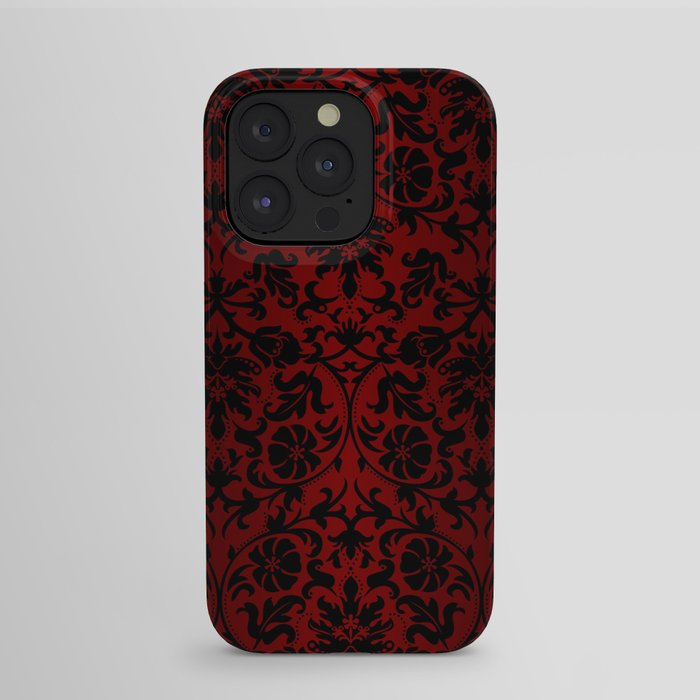 Dark Red and Black Damask iPhone Case