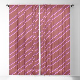 [ Thumbnail: Dark Red, Purple, and Hot Pink Colored Striped/Lined Pattern Sheer Curtain ]