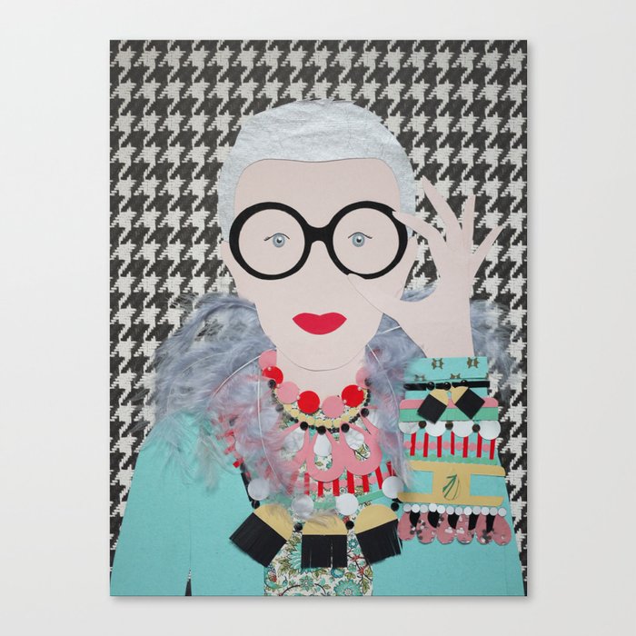 Iris Apfel printed reproduction of an original papercraft illustration Canvas Print