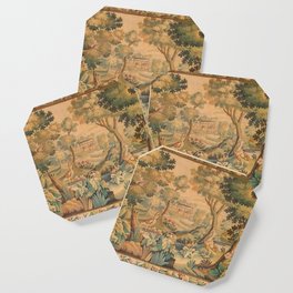 Antique Aubusson Tapestry Romantic 18th Century Manor House Coaster