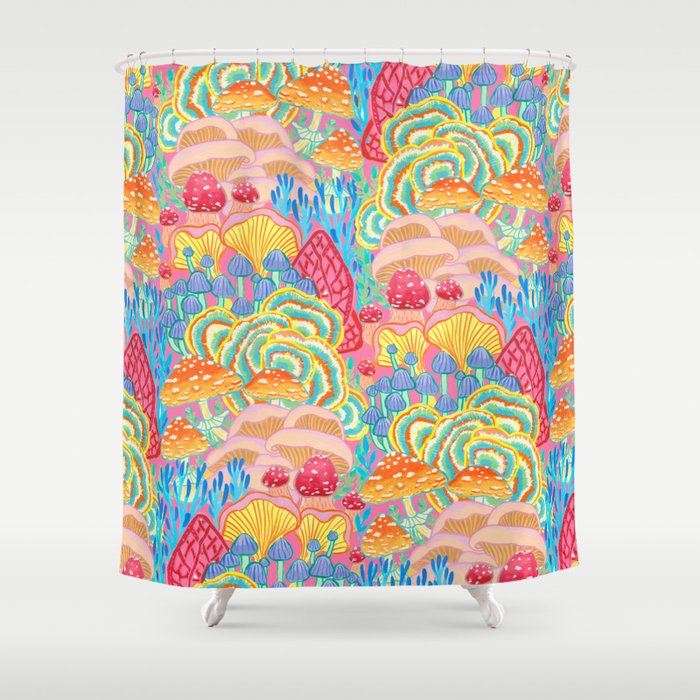 Fungi World (Mushroom world) -PINK Shower Curtain