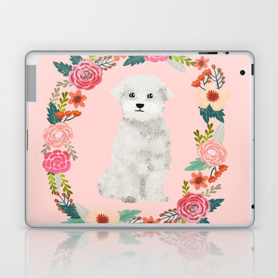 maltese floral wreath dog breed pet portrait pure breed dog lovers Laptop & iPad Skin