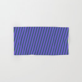 [ Thumbnail: Dark Green and Slate Blue Colored Striped Pattern Hand & Bath Towel ]