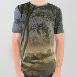 Synphonie blue; Symphony blue forest impressionism nature landscape painting by Edouard Chappel  All Over Graphic Tee