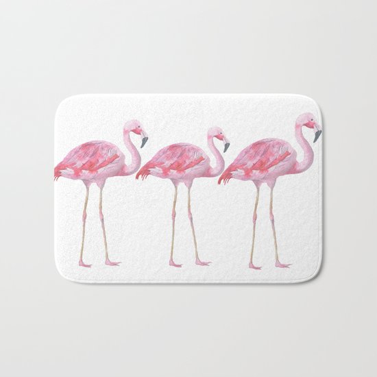 Flamingo - pink bird - animal on white background Bath Mat