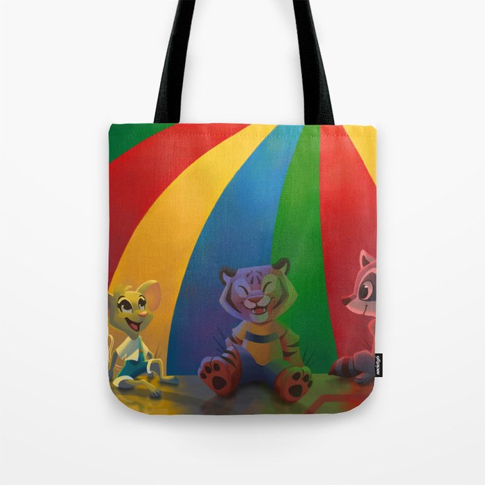 Best Day of Gym Class - Rainbow Parachute animals, mouse, tiger, raccoon Tote  Bag by Alyssa Erin