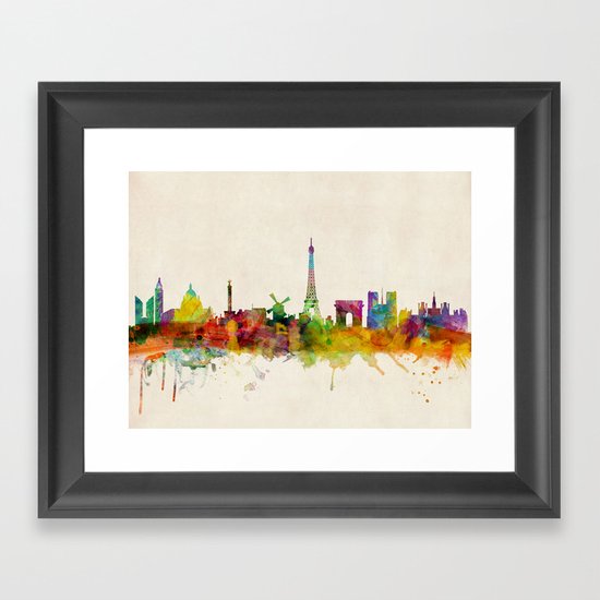 Paris Skyline Watercolor Framed Art Print