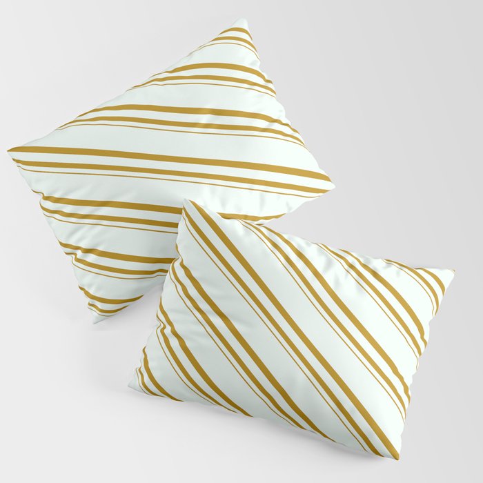 Mint Cream and Dark Goldenrod Colored Stripes Pattern Pillow Sham