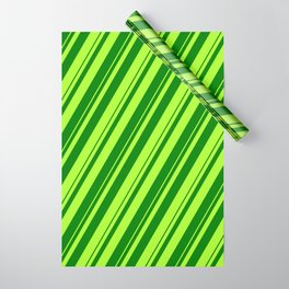 [ Thumbnail: Light Green & Green Colored Striped Pattern Wrapping Paper ]
