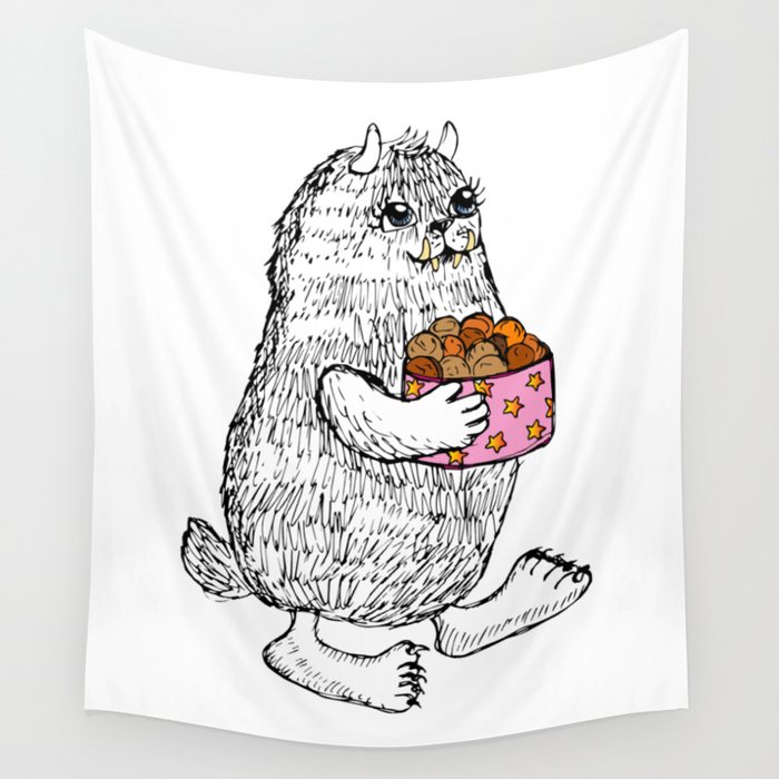 Little Monster bringing cookies Wall Tapestry