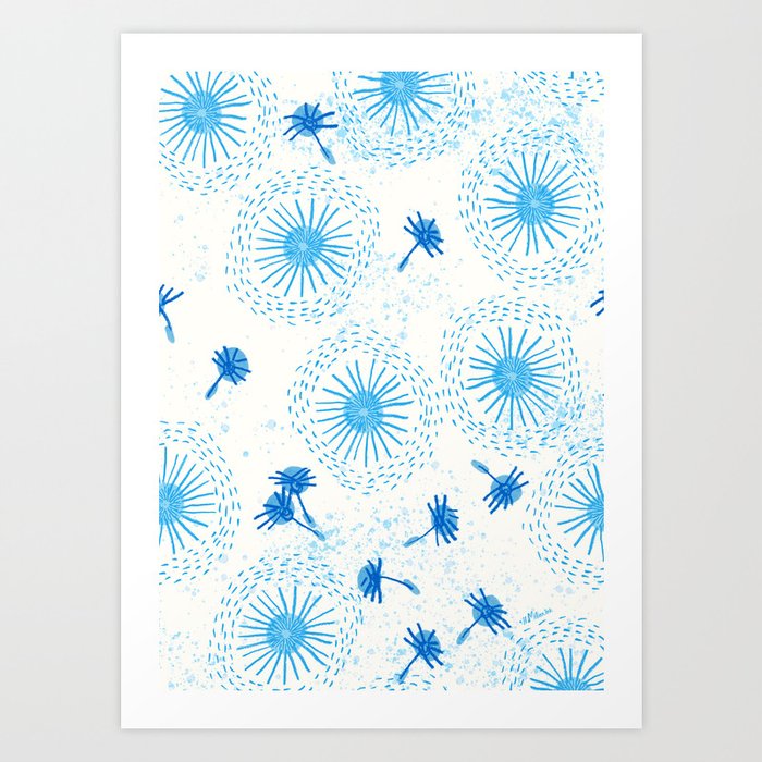 Make A Wish Dandelion Pattern in Sky Blue & Off White Art Print