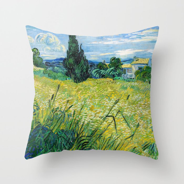 Vincent van Gogh - Green Wheat Field with Cypress Throw Pillow