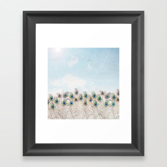 Fly Over A Peacock Field Framed Art Print