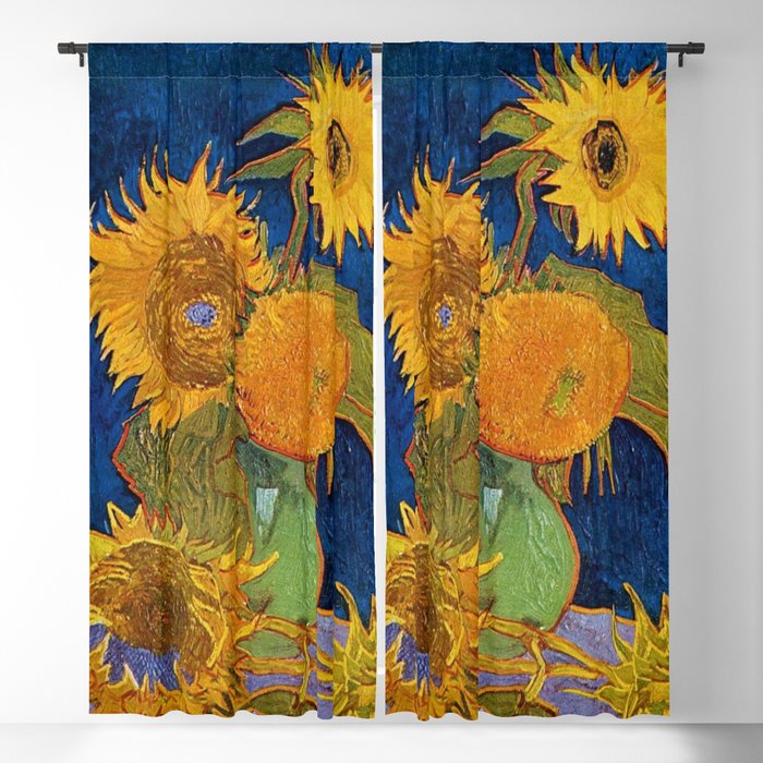 Six Sunflowers in Vase still life portrait painting by Vincent van Gogh Blackout Curtain