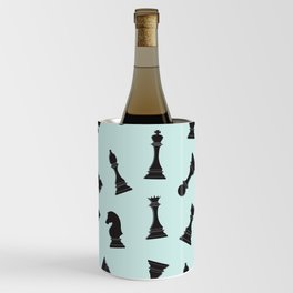 Chess Pieces Art Print On Sky Blue Background Pattern Wine Chiller