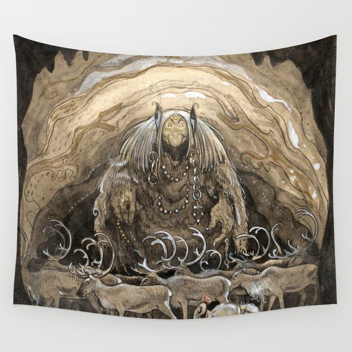 “The Troll Cave” Watercolor by John Bauer Wall Tapestry