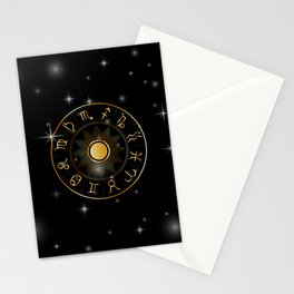 Zodiac astrology circle Golden astrological signs with moon sun and stars  Stationery Card
