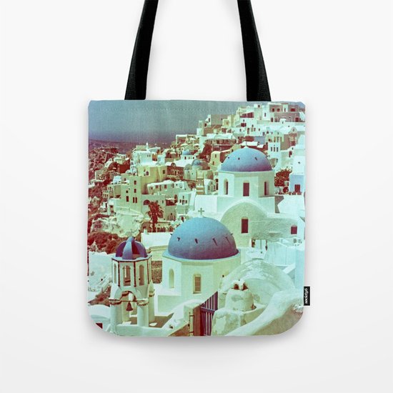 Santorini in Raspberry and Blue: shot using Revolog 600nm special effects film Tote Bag