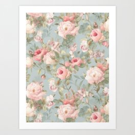 Blooms of Yesteryears: Classic Mid-Century Vintage Cottage Florals Art Print