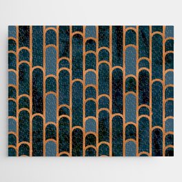 Art Deco Blue Teal Marble and Metallic Copper Marbled Pattern Jigsaw Puzzle