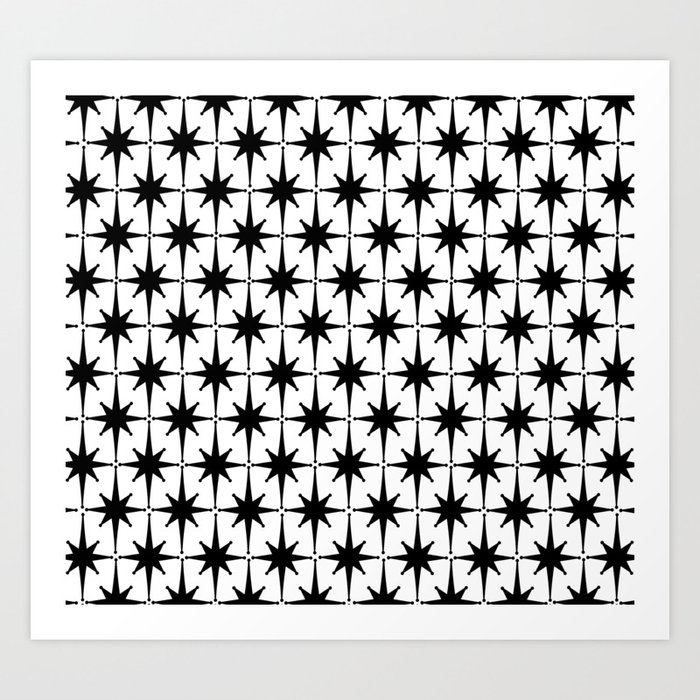 Midcentury Modern Atomic Starburst Pattern in Black and White Art Print