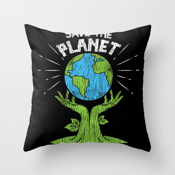 Retro Vintage Save Our Planet Plant Tree Earth Day Throw Pillow