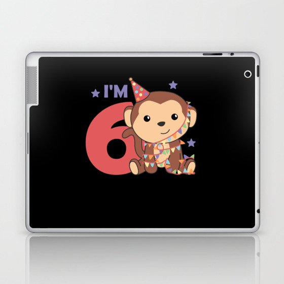 Monkey Sixth Birthday Kids 6 Years Old Laptop & iPad Skin