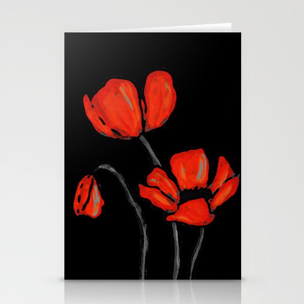 Red Poppies On Black by Sharon Cummings Stationery Cards