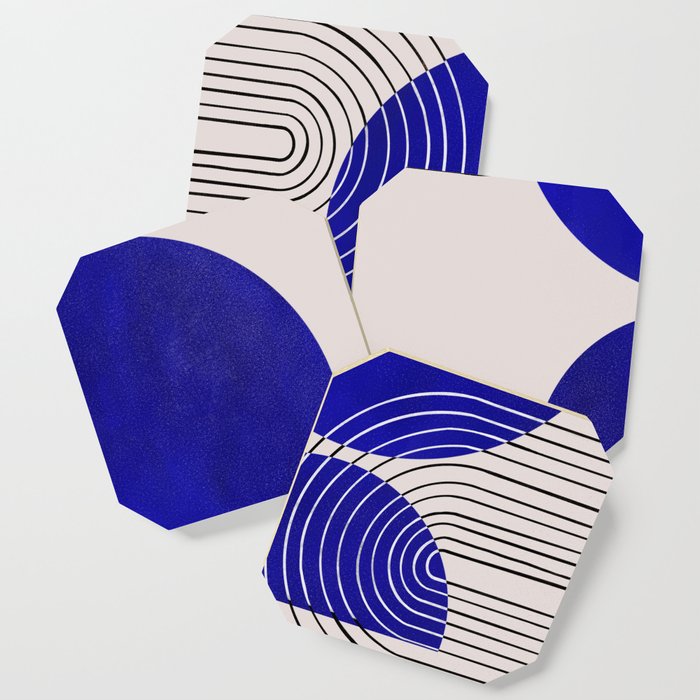 Indigo Blue Abstract Geometrical Composition Coaster