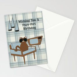Purr-fect cat themed mid century modern birthday stationary card Stationery Cards
