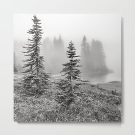 Scenic Landscape Art, Lakeside Wilderness, Fog Metal Print