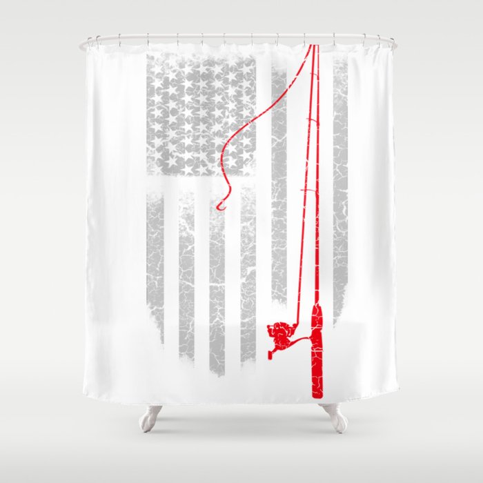 Fishing Rod In The Us Flag Shower, Fishing Theme Shower Curtains