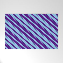 [ Thumbnail: Sky Blue & Indigo Colored Striped Pattern Welcome Mat ]