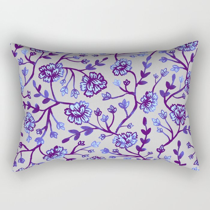 Watercolor Peonies - Periwinkle Rectangular Pillow