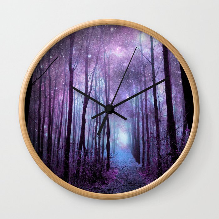 Fantasy Forest Path Muted Violet Wall Clock
