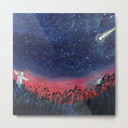  Make a Wish on a Shooting Star Illustration Metal Print | Color, Illustration, Shootingstar, Starry, Field, Universe, Spaceart, Painting, Nightsky, Scarecrow 