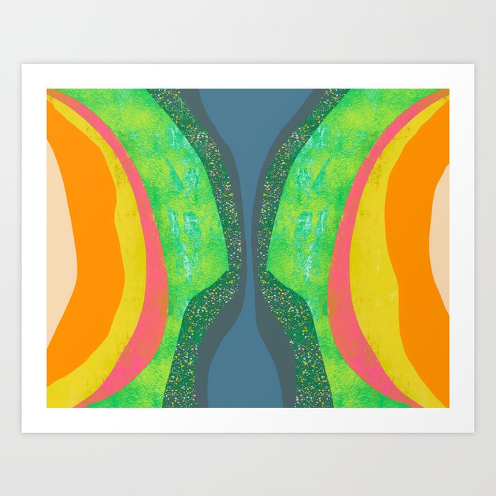 Shapes And Layers No25 Abstract Painting Blue Green Pink Yellow