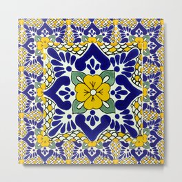 talavera mexican tile in yellow and blu Metal Print | Yellow, Talavera, Stone, Blu, Graphicdesign, Floral, Elements, Ceramic, Mexicantile, Digital 