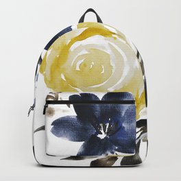 Navy and Yellow Loose Watercolor Floral Bouquet Backpack | Loosefloral, Roses, Floral, Navyblue, Bouquet, Watercolor, Watercolorflorals, Gold, Painting, Yellow 