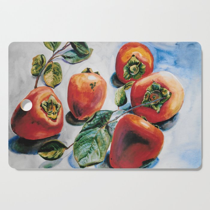 Watercolor Persimmons With Leaves Cutting Board