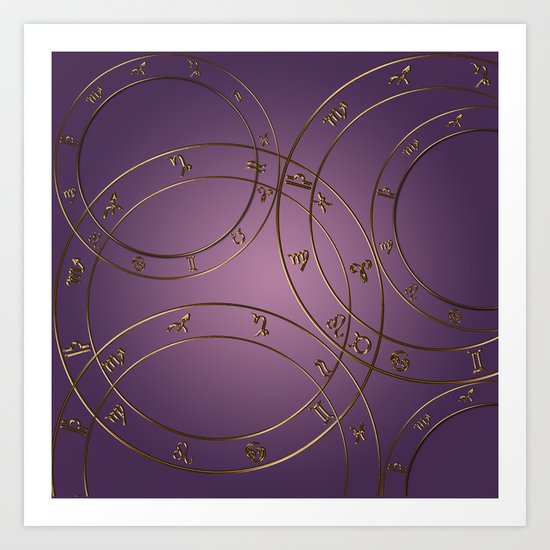 Zodiac signs and circles pink Art Print