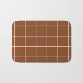 White Grid - Brown BG Badematte | Blocks, Browncheckers, Gridprint, Brown, Gridpattern, Graphicdesign, Checkerpattern, Checkerprint, Whitelines, Grid 