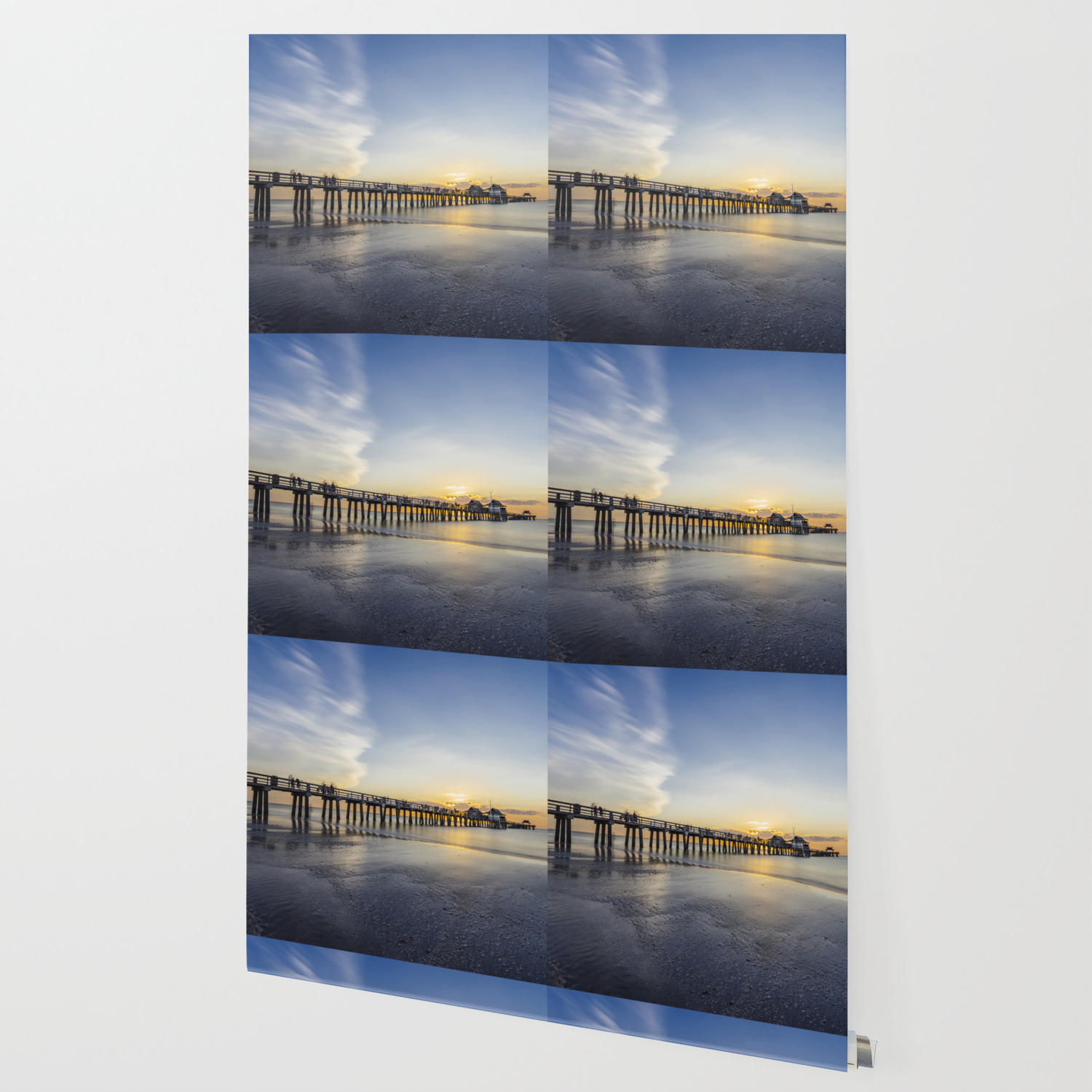 Sunset Over Naples Pier In Florida From The Beach Wallpaper By