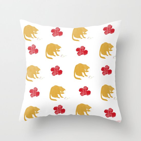Autumn Cat with Mouse Textile Throw Pillow