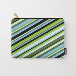 [ Thumbnail: Colorful Green, Light Cyan, Dark Olive Green, Sky Blue & Black Colored Lines/Stripes Pattern Carry-All Pouch ]