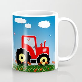 Red tractor in a field Coffee Mug | Toys, Nurseryart, Farmer, Graphicdesign, Vehicle, Machine, Field, Heavymachinery, Farmequipment, Artforkids 