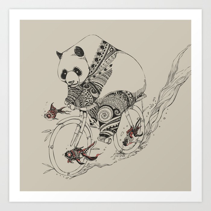 Panda and Follow Fish Art Print