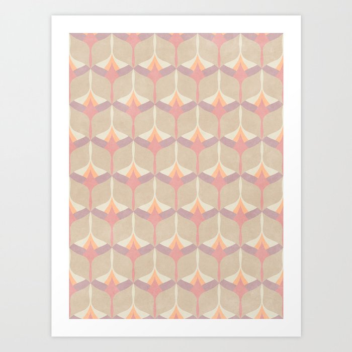 Geometric Pattern Purple Orange Beige Art Print