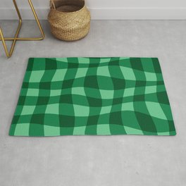 Warped Checkered Gingham Pattern (green) Area & Throw Rug