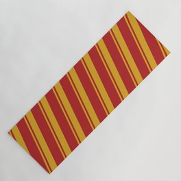 [ Thumbnail: Goldenrod & Red Colored Lined Pattern Yoga Mat ]